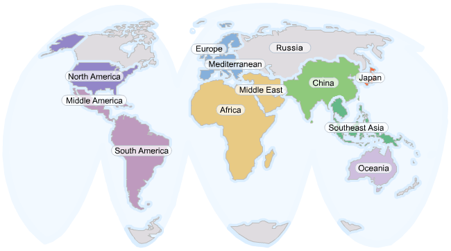 세계지도 수출입 지역 표시